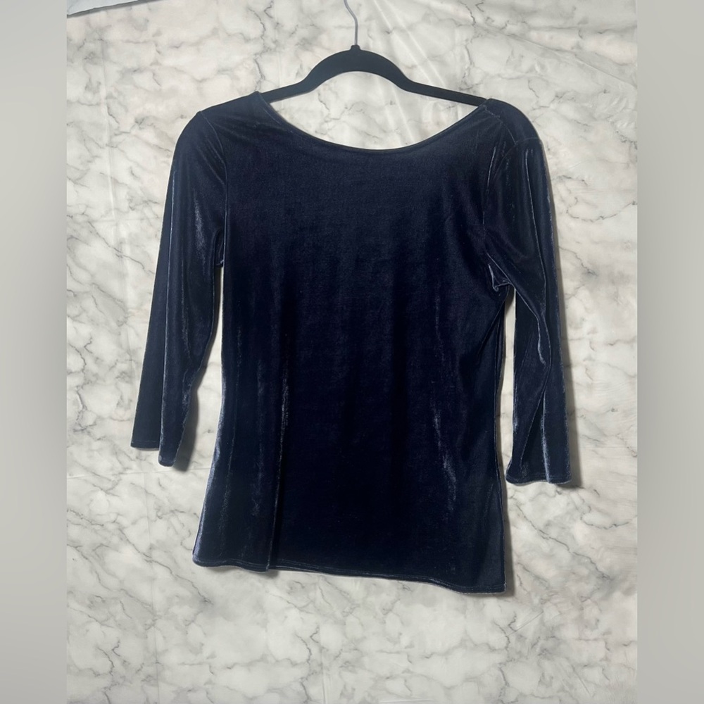 Steel Blue Boat Neck Velvet 3/4 Sleeve Dark Academia Y2K Layering Grunge S
